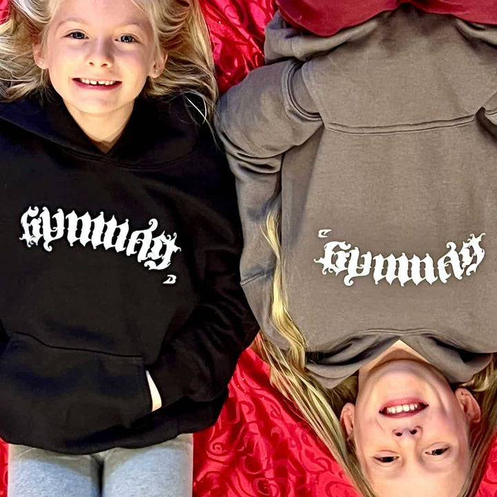 "GYMNAST" Ambigram Hoodie- Hunter Green, Youth Medium