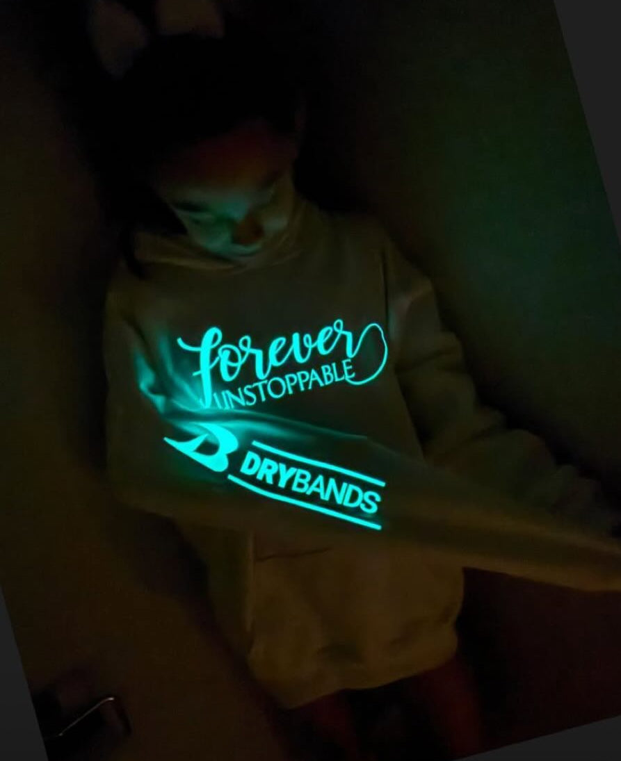 "Unstoppable" GLOW Hoodie, White & Neon Blue NEW!