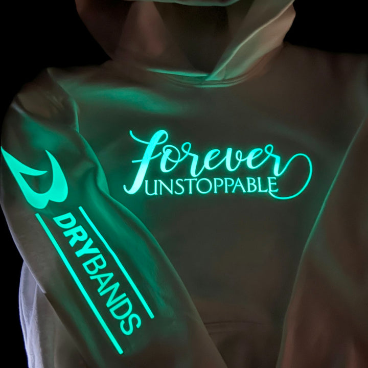 "Unstoppable" GLOW Hoodie, White & Neon Blue NEW!