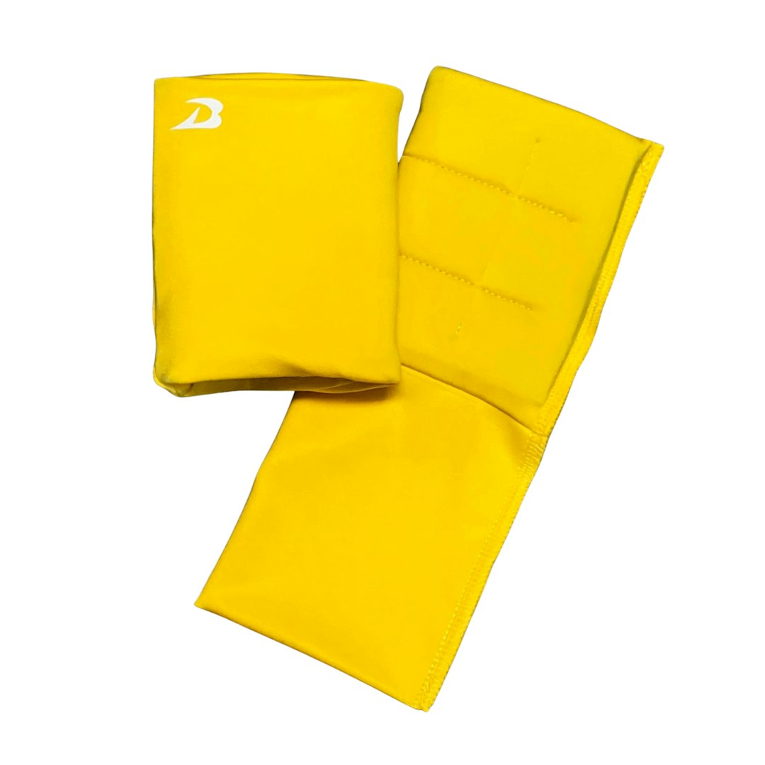 Yellow wrist wraps with a brand logo on a white background, DRYbands best wristbands for gymnasts, gymnastics wristbands
