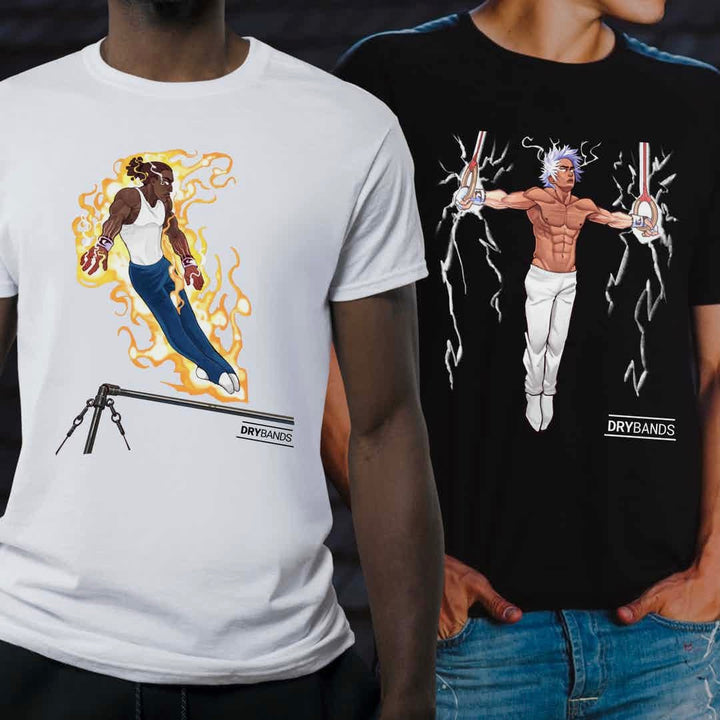 Thermal energy, tshirt for the male gymnast, men's gymnastics apparel, energy collection from DRYbands